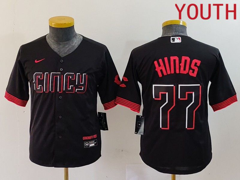Youth Cincinnati Reds #77 Hinds Black City Edition Nike 2024 MLB Jersey style 1->->Youth Jersey